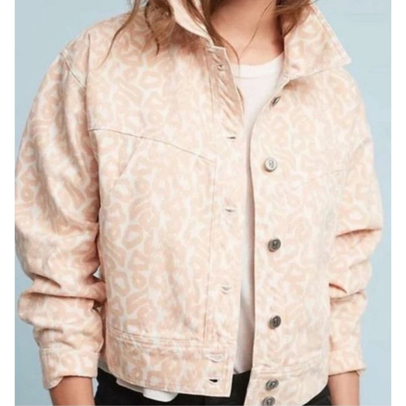 Pilcro Light Pink Leopard Print Jean Jacket - Picture 1 of 10